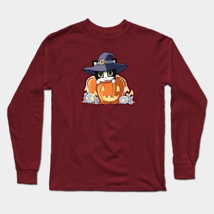 Tuxedo cat in a pumpkin Long Sleeve T-Shirt